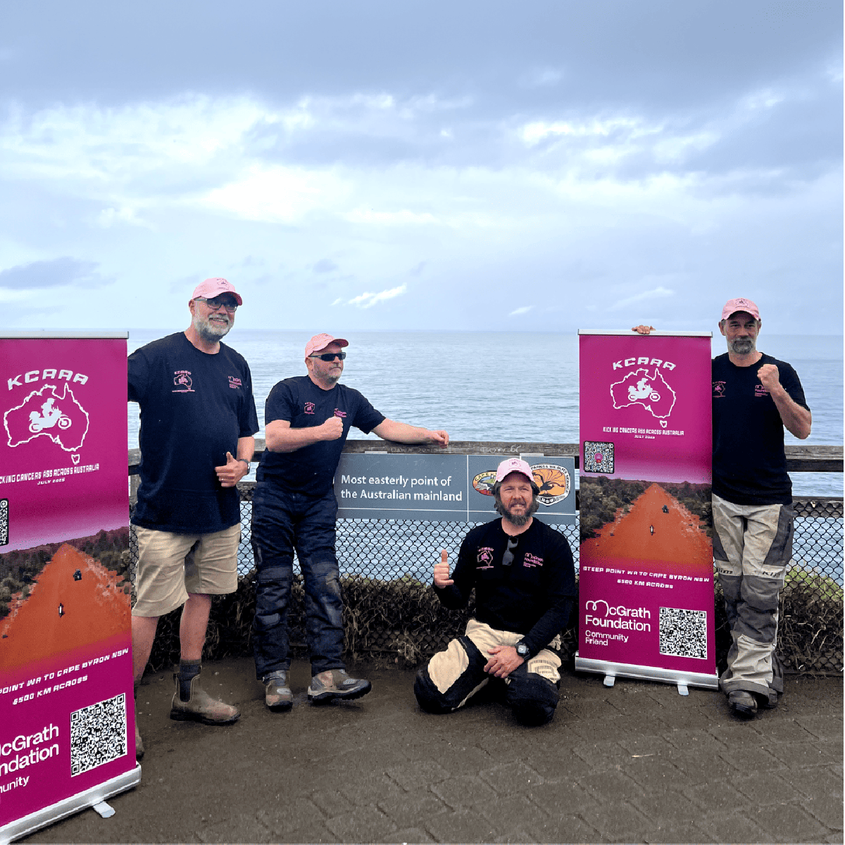 KCAAA riders at Cape Byron, the easternmost point of mainland Australia, celebrating the completion of their 6,500 km charity motorbike ride.